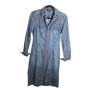 Boden Vintage Wash Long Sleeve Denim Shirt Dress sz 8 R